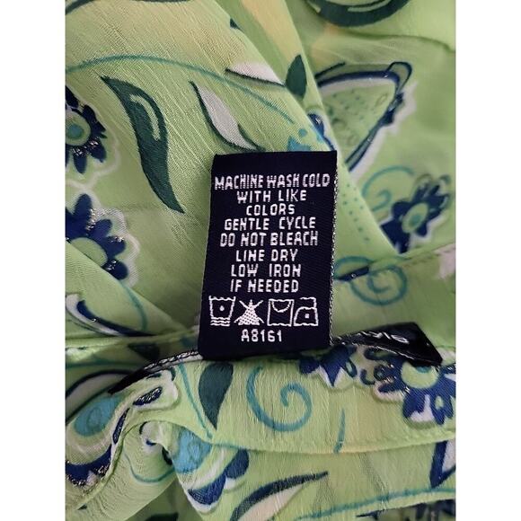 Susan Graver Style Sheer Floral V-Neck Blouse 1X Lime Green Blue Glitter Tunic - Picture 10 of 13